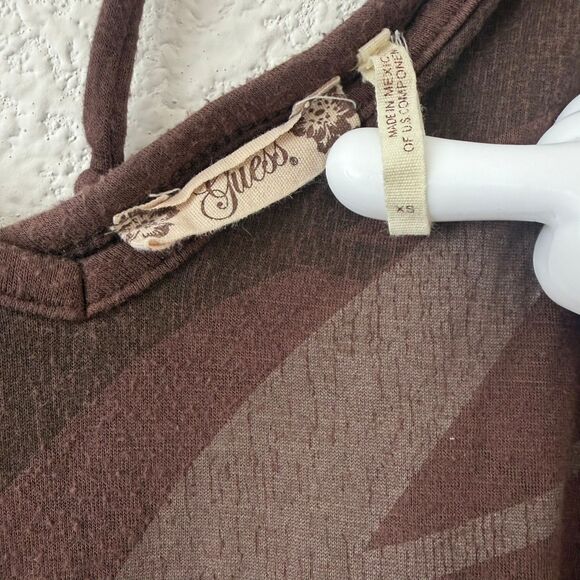 Vintage Guess Women's Top XS Dark Brown Bedazzled All Over Gold Foil Y2K 2000s - Picture 6 of 7